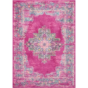 Passion Fuchsia 4 ft. x 6 ft. Bordered Transitional Area Rug
