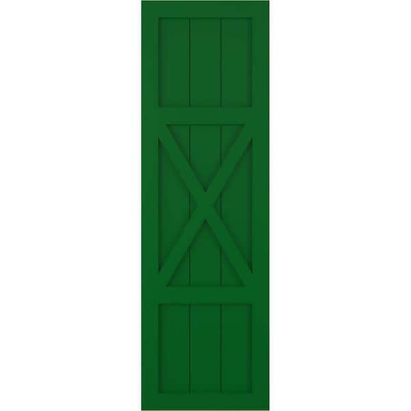 Ekena Millwork 12 in. x 73 in. True Fit PVC Center X-Board Farmhouse Fixed Mount Board and Batten Shutters Pair in Viridian Green