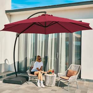 11 ft. Outdoor Cantilever Offset Umbrella Patio Umbrella with Sandbag and Cover in Red