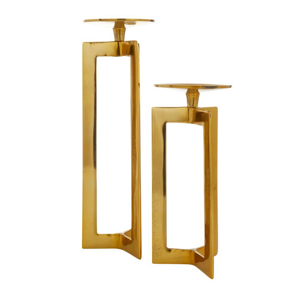 Elegant Gold Aluminum Geometric Pillar Candle Holder Set