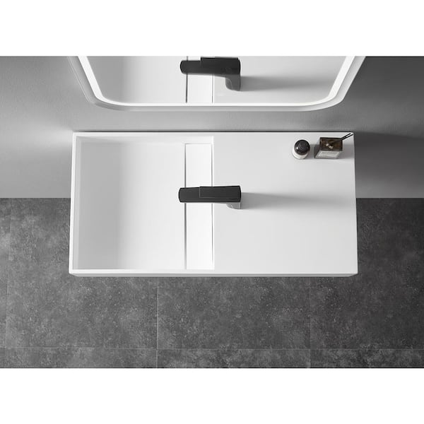 Serene Valley SVWS604-32WH 32 in. Wall-Mount Solid Surface Bathroom Sink with Built-in Towel Bar Sink Finish: White