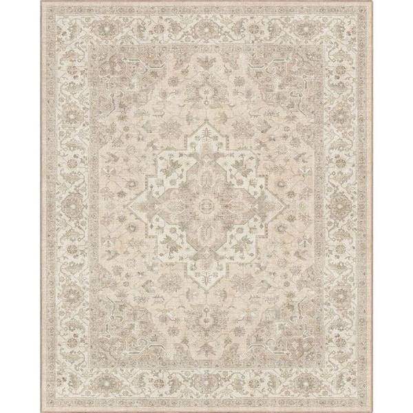 Apollo Cedar Medallion Oriental, Beige Green 9 ft. 10 in. x 13 ft. Area Rug