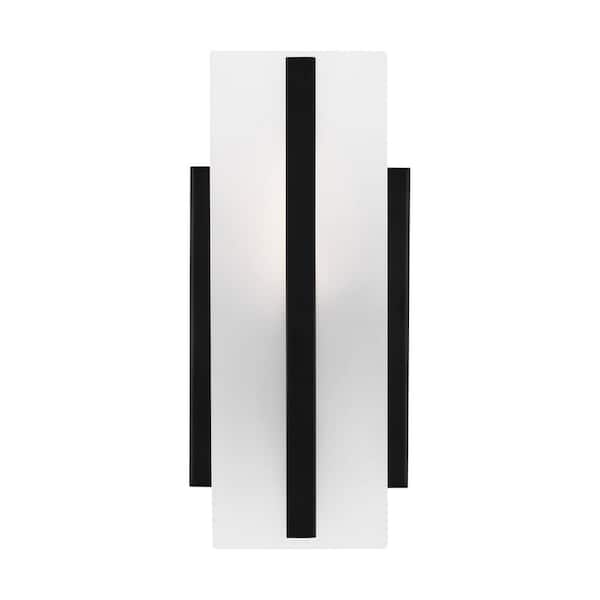 Generation Lighting Dex 1-Light Midnight Black Wall Sconce with Satin Etched Glass Shade