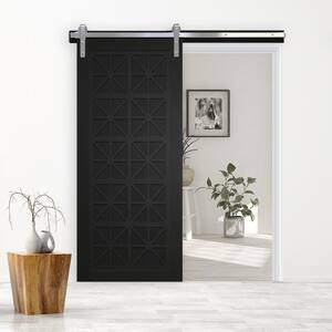 36 in. x 84 in. Lucy in the Sky Midnight Wood Sliding Barn Door with Hardware Kit in Black