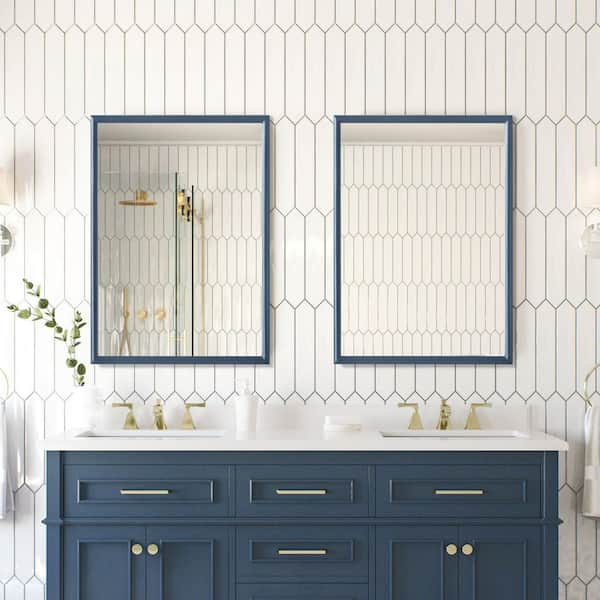 Home Decorators Collection Melpark 24 in. W x 32 in. H Rectangular Framed Wall Mount Bathroom Vanity Mirror in Grayish Blue