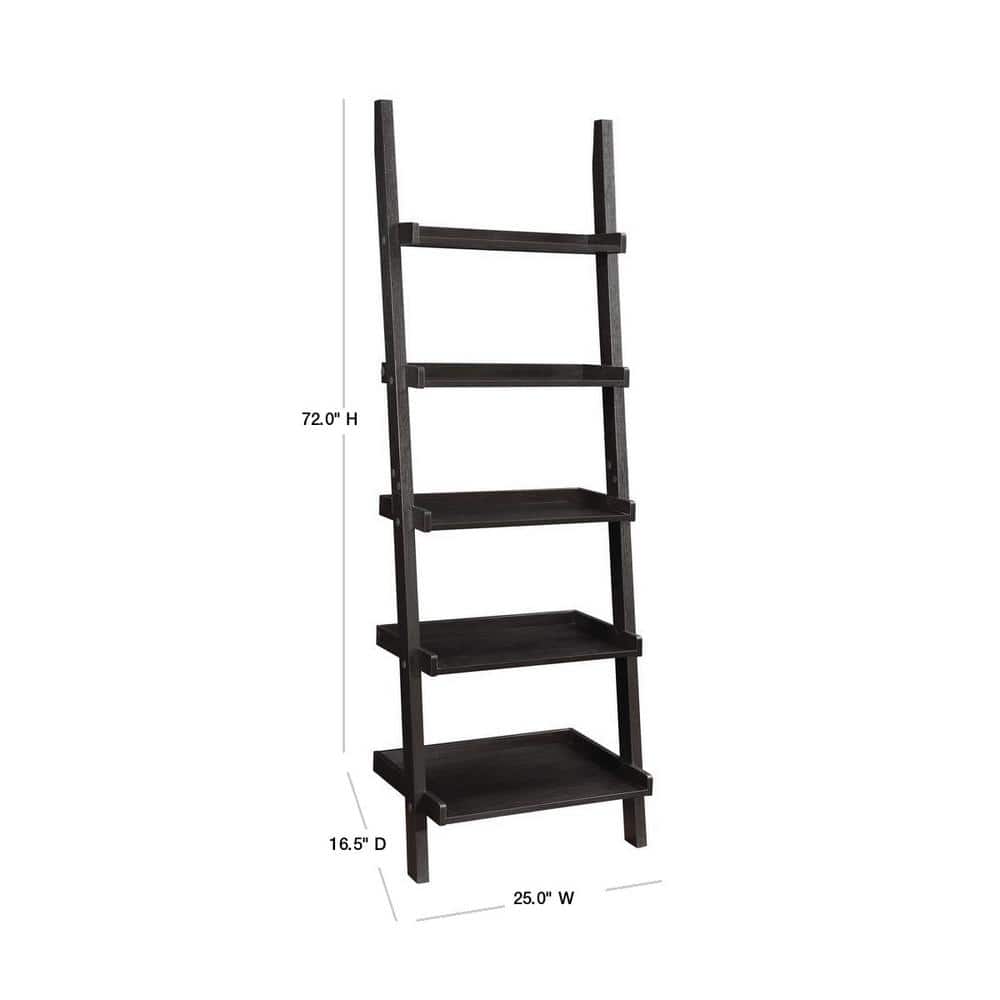 Transitional Espresso Ladder Bookcase with Doors in Brown