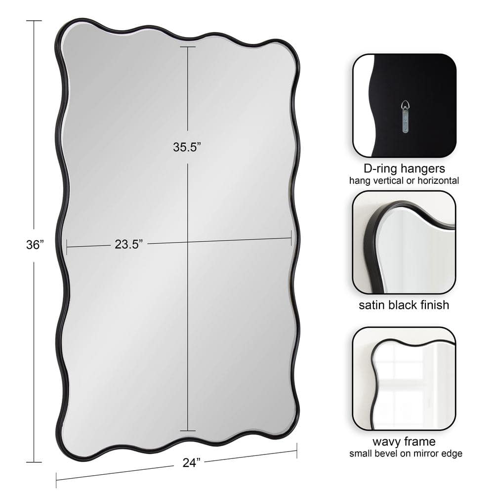 Viona 24"x36" Black Rippled Edge Rectangular Vanity Mirror