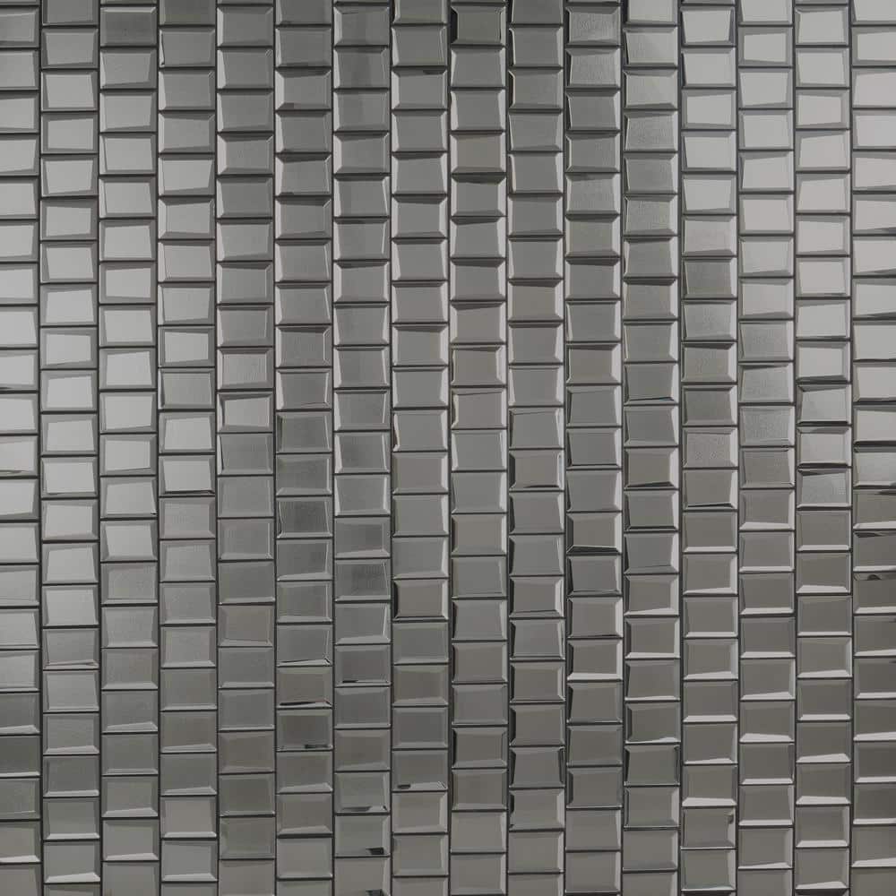 Kaur Platinum Silver Polished Glass Mosaic Wall Tile