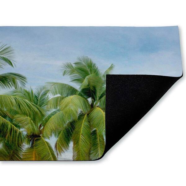 Tropical Palms Overlooking Ocean Green 18 in. x 30 in. Polyester Non-Slip Outdoor Door Mat