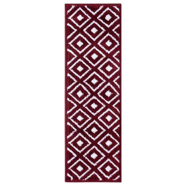 Beverly Rug Valencia Red/Ivory 9 in. x 28 in. Non-Slip Stair Tread Cover (Set of 13)