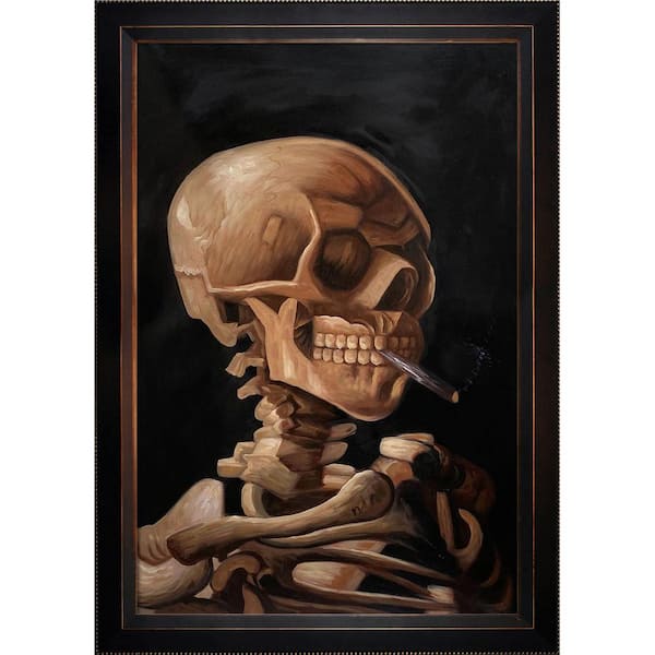 LA PASTICHE Skull of Skeleton with Cigarette by Vincent Van Gogh Veine Bronze Framed Abstract Oil Painting Art Print 29 in. x 41 in.