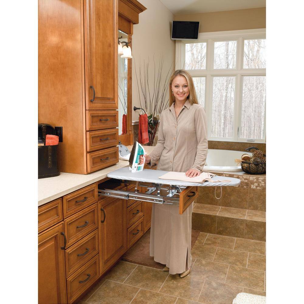 Gray Pullout Foldaway Ironing Board for Vanity Cabinet Drawer