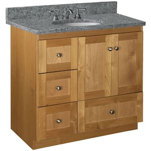 Shaker 36 in. W x 21 in. D x 34.5 in. H Bath Vanity Cabinet without Top in Natural Alder