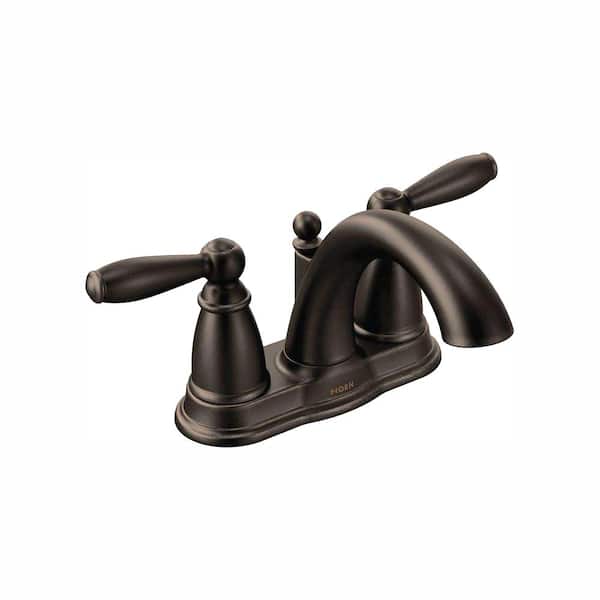 MOEN Brantford 4 in. Centerset 2-Handle Low-Arc Bathroom Faucet in Oil Rubbed Bronze with Metal Drain Assembly