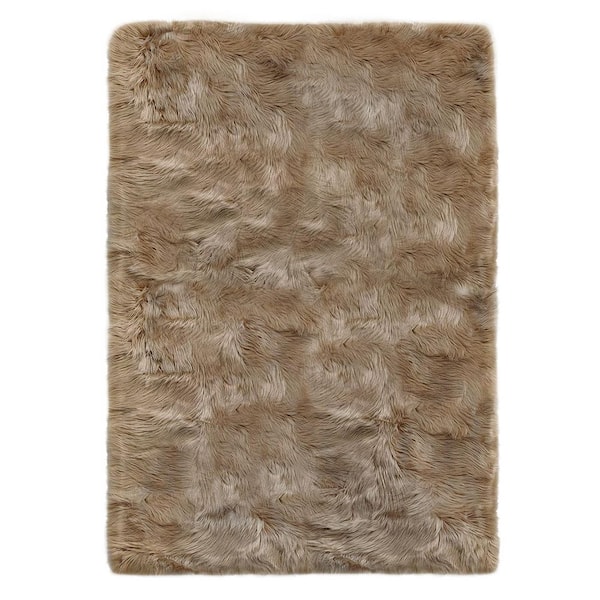 Nourideaux Light Brown 6 ft. x 8 ft. Faux Fur Rug Fluffy Fuzzy Furry Soft Area Rug