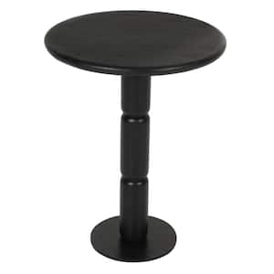 24 in. Matte Black Round Mango Wood Top Side End Table with Turned Pedestal Base