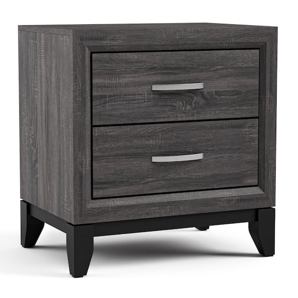 Loom Gray 2-Drawer 23.5 in. W Nightstand with Wooden Legs