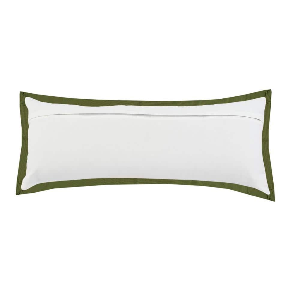 White and Green Cotton Rectangular Throw Pillow, 14" x 36"
