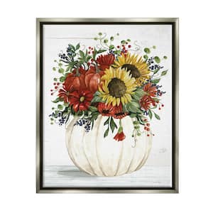 Country Sunflower Pumpkin Bouquet Design by Cindy Jacobs Floater Framed Nature Art Print 31 in. x 25 in.