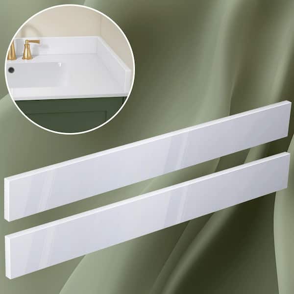 Nmki 60 in. Solid Surface Vanity Backsplash 2 PCS 30 in. Bathroom Vanity Back Splash in Glossy White