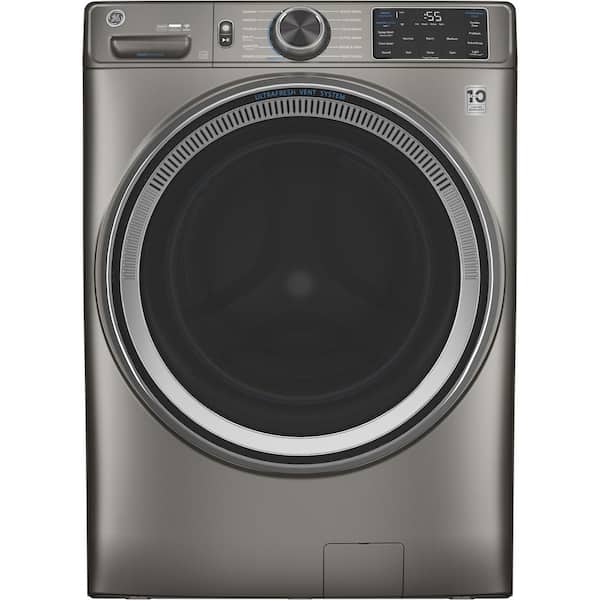 GE 4.8 cu. ft. Smart Satin Nickel Front Load Washer with OdorBlock UltraFresh Vent System with Sanitize and Allergen