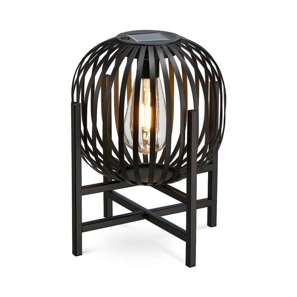 Glitzhome 11 50 In H Black Metal Stripes Solar Powered Edison Bulb Outdoor Lantern With Stand