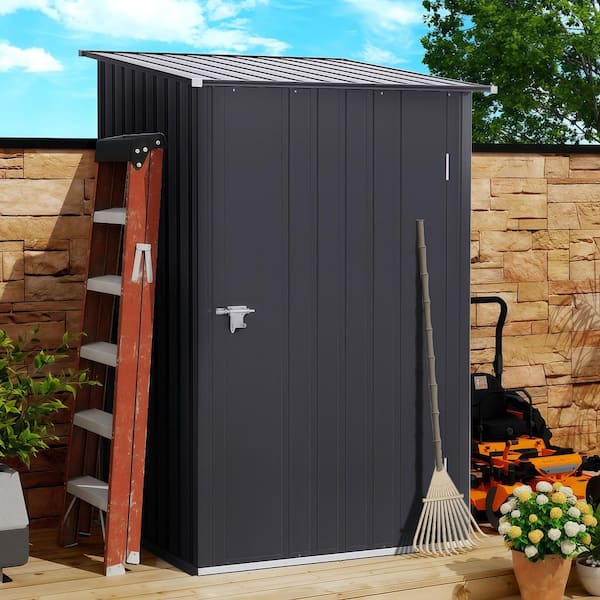 3.3 ft. W x 3.4 ft. D Metal Shed with Lockable Door, Galvanized Outdoor Storage sheds in Dark Gray (10 sq. ft. )