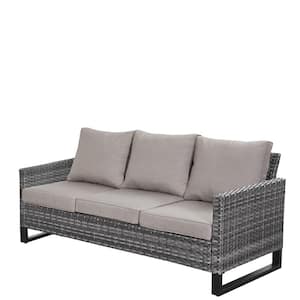 U-Weave Metal and Gray Wicker Outdoor 3-Seat Sectional Couch Sofa with Olefin Gray Cushions