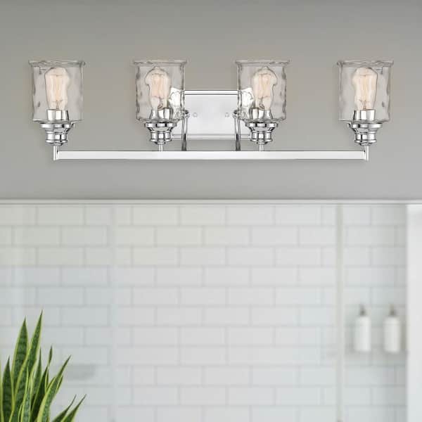 Designers Fountain Drake 32 in. 4-Light Polished Nickel Classic Vanity Light with Clear Hammered Glass Shades