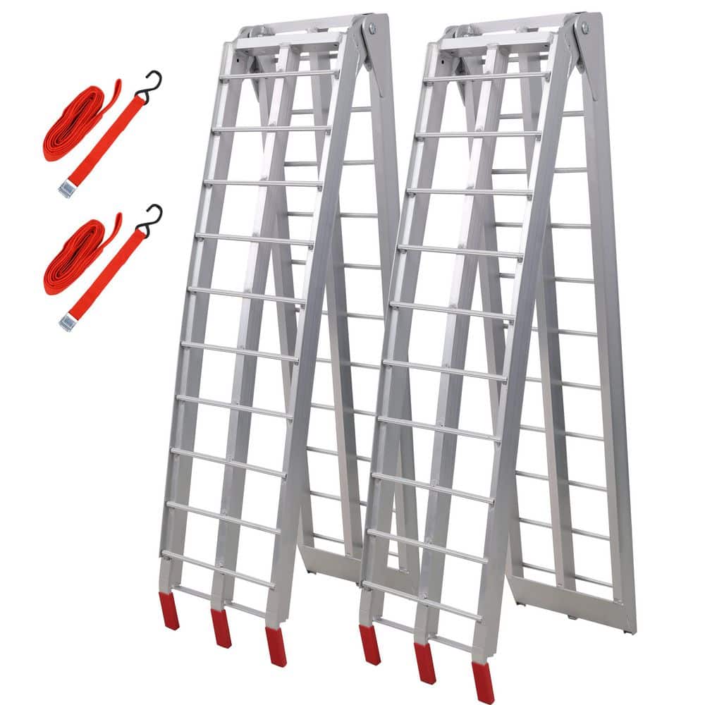 Tidoin 7.5 ft. Silver Aluminum Loading Ramps with Safety Straps GH-YDW4 ...