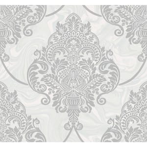 Puff Damask Silver Glitter and Pearl Paper Strippable Roll (Covers 60.75 sq. ft.)