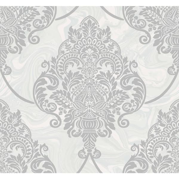 Puff Damask Silver Glitter and Pearl Paper Strippable Roll (Covers 60.75 sq. ft.)