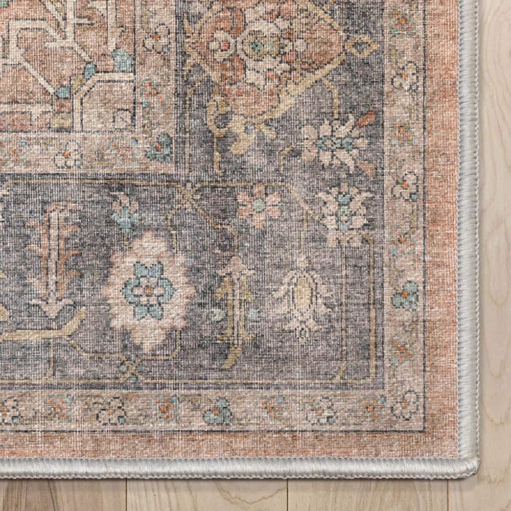 Coral and Gray Synthetic Chenille Rectangular Area Rug 3'3" x 5'