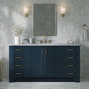 Taylor 67" W x 22" D x 35.25" H Single Sink Freestanding Bath Vanity in Midnight Blue with Carrara White Marble Top