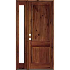 56 in. x 96 in. Rustic Knotty Alder Right-Hand/Inswing Clear Glass Red Chestnut Stain Wood Prehung Front Door w/Sidelite