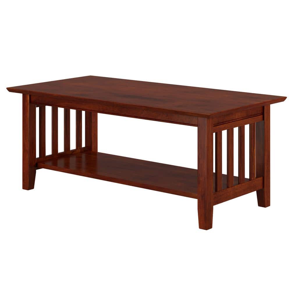 Walnut Solid Wood Rectangular Coffee Table with Shelf