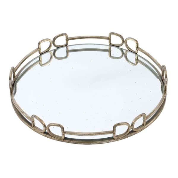 Stunning Design Silver Round Glass 18 in. Tabletop Decorative Mirror Tray Single Piece