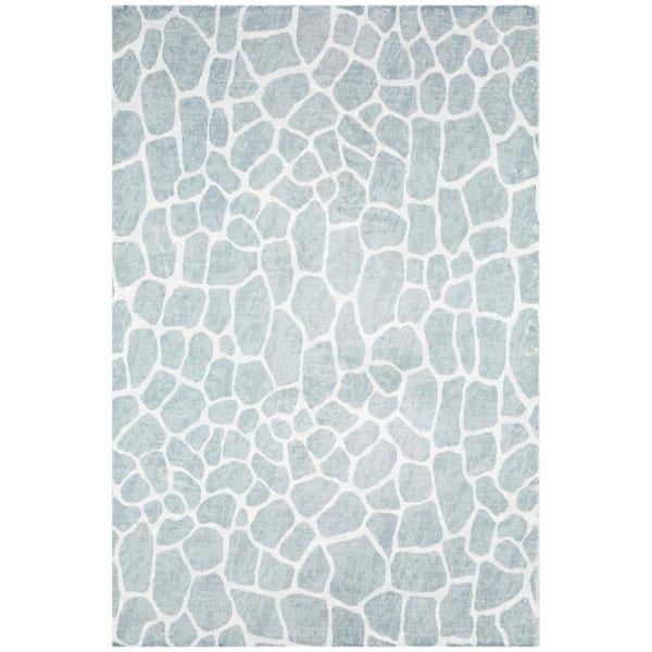 5 X 8 Gray, Ivory Animal Print Runner Rug