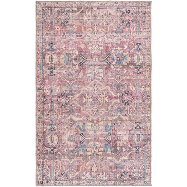 Unique Loom Nostalgia Katie Pink 3 ft. x 5 ft. Machine Washable Area Rug