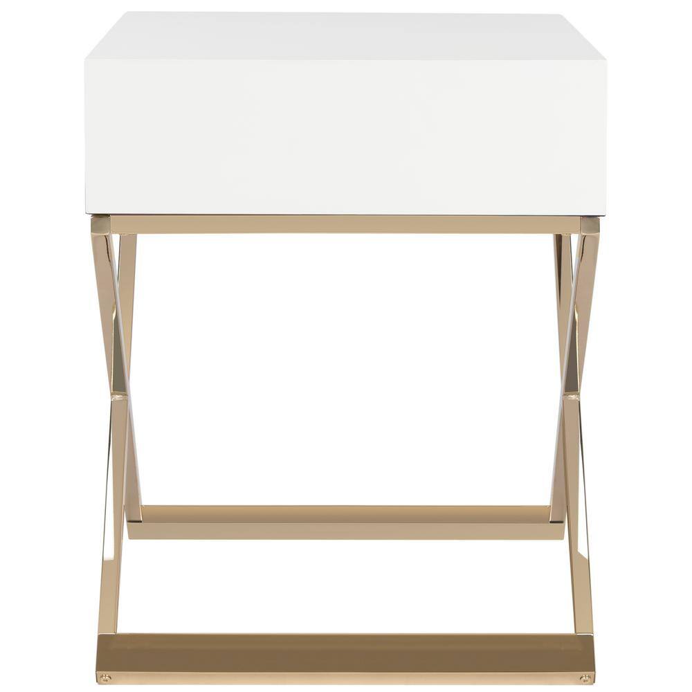 White Rectangular Wood and Metal End Table with Storage