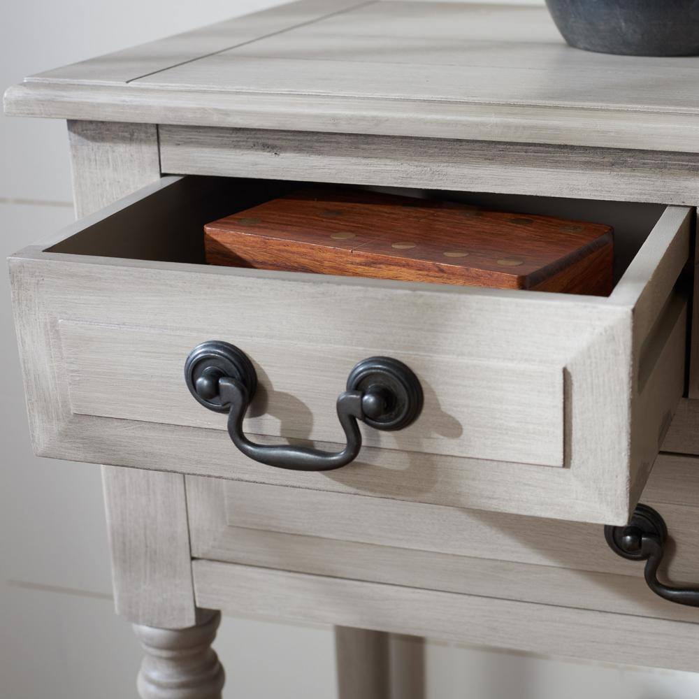 Greige Wood and Metal 3-Drawer Console Table with Storage