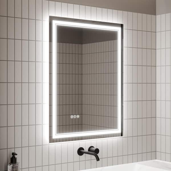 WELLFOR 36 in. W x 28 in. H Rectangular Frameless Wall Mounted Anti-Fog Dimmable LED Bathroom Vanity Mirror