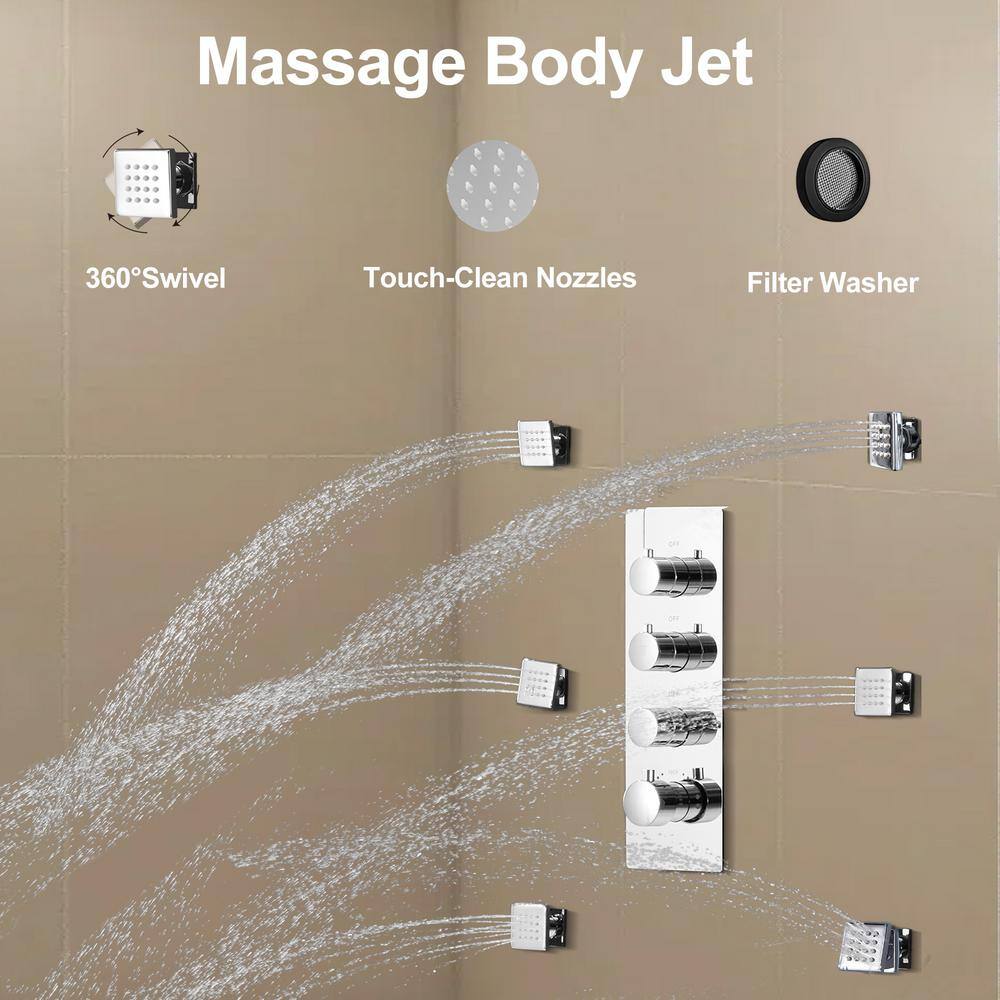12 Inch Chrome LED Wall Mounted Rain Shower System with Handheld and Body Jets