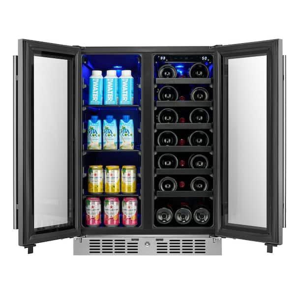 Signature 24 in. 64 Can and 20 Bottle French Door Black Stainless Steel Dual Zone Built-In Beverage and Wine Cooler