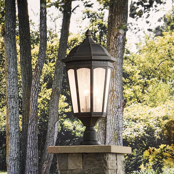 Courtyard 3-Light Rubbed Bronze Aluminum Hardwired Waterproof Outdoor Post Light with No Bulbs Included (1-Pack)
