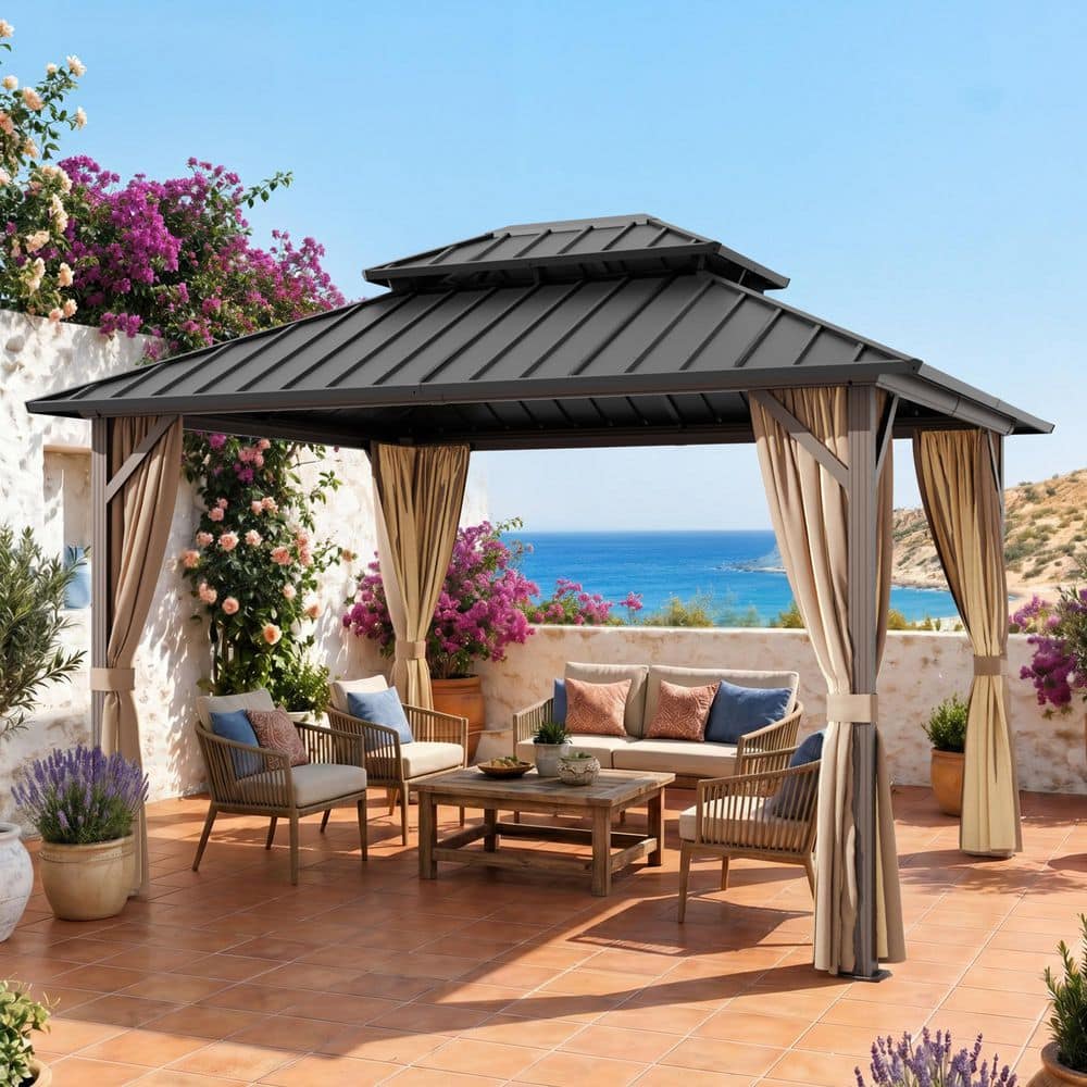 JOYSIDE 10 ft. x 12 ft. Aluminum Outdoor Gazebo Double Galvanized