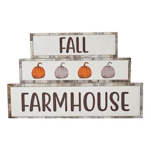7 in. Fall Farmhouse Pumpkins Harvest Block Sign (Set of 3)