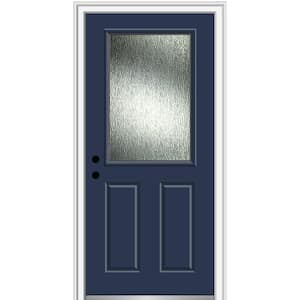 Rain Glass 32 in. x 80 in. Right-Hand Inswing 1/2 Lite 2-Panel Painted Naval Prehung Front Door on 4-9/16 in. Frame