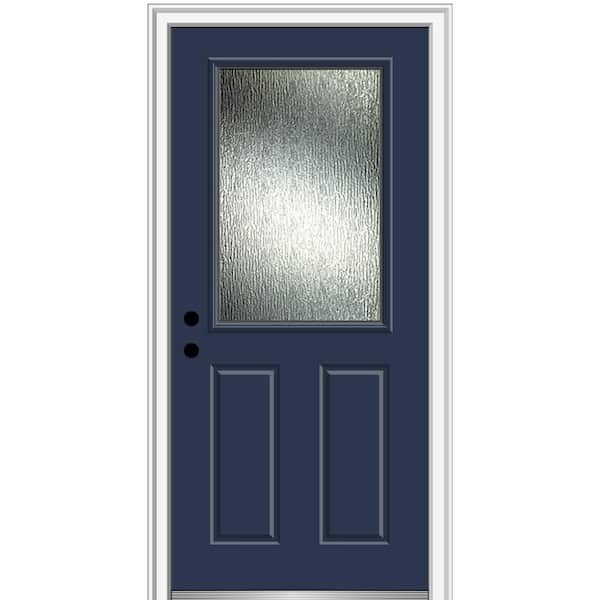MMI DOOR Rain Glass 36 in. x 80 in. Right-Hand Inswing 1/2 Lite 2-Panel Painted Naval Prehung Front Door on 4-9/16 in. Frame