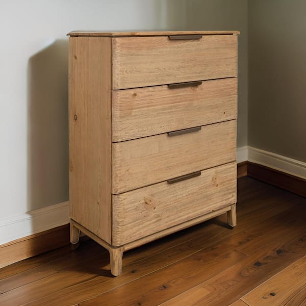 Benjara Brown and Bronze 4-Drawers 36.5 in. Dresser Without Mirror